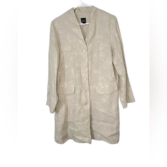 EILEEN FISHER Long Jacket Sz Medium 100% Linen Beige Cardigan - Picture 1 of 6